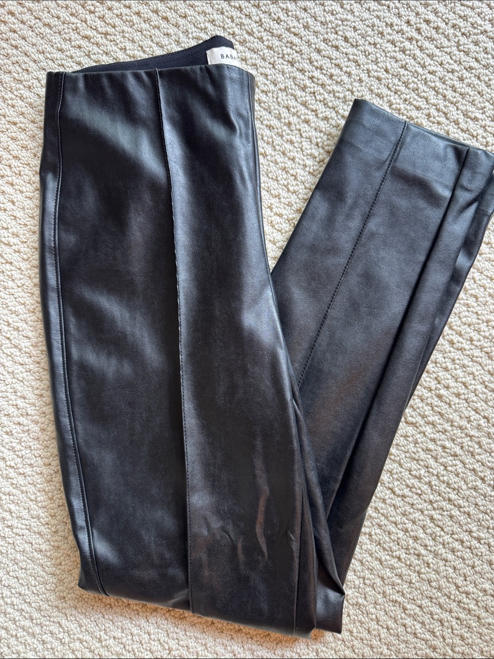ARITZIA Babaton Black Faux Leather High-Waist Slim Leg Pants with Center Hem